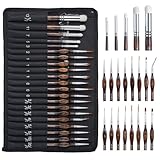 Nicpro Feine Pinsel mit Trockenpinsel – 21-teiliges Modellbau Pinselset mit Stoffrolle für Acryl, Aquarell, Dünne Pinsel und Trockenpinsel für 40k-Modellbau, Miniaturmalerei, Citadel