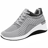 Damen-Sneaker, weiche Sohle, Laufschuhe, leicht, Tennis, Walking, Netzstoff, atmungsaktiv, Fitnessstudio, Arbeit, modisch, Sneaker, sportlich, bequem, lässig, Netz-Turnschuhe, grau, 37.5 EU
