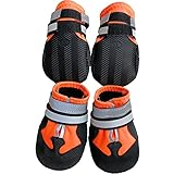 Leeko Hundeschuhe, 4er-Set wasserdichte Anti-rutsch Hundestiefe Schneeschuhe Pfotenschutz mit reflektierendem Riemen, Klettverschluss, Regenschuhe Hundestiefelmit für Kleine Hunde, Orange (S)