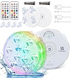 Qoolife USB Wiederaufladbares Unterwasserlicht Funksignal WRGB 3.3' Magnetische bunte LED-Tauchleuchten für Badewanne, Aquarium, Pool, Teich, Dekor, Spa, Weihnachten -2 Stück