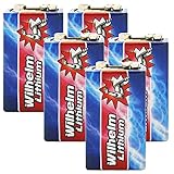 5 x Wilhelm Lithium 9V Block Batterie Rauchmelder 6LR61 9 Volt Batterien