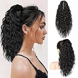 PORSMEER Pferdeschwanz Haarteil Ponytail Extensions Schwarz mit klammer 45cm Lange Gewellte Lockige Haarverlängerung Zopf Clip in Klaue Natürlich Kunsthaar Haarteil für Frauen,18zoll