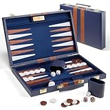Große Backgammon-Sets für Erwachsene, 45,7 cm, marineblau, Reise-Backgammon-Brettspiel-Sets, klassisches Brettspiel mit Premium-Ledertasche, tragbares Reisestrategie-Backgammon-Spiel-Set für