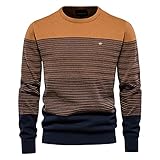 HUIPYOU Herren Pullover Herren gestreifter Kontrast Pullover Herren schmaler Rundhals gestreifter Pullover Herren Pullover Casual Top