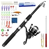 Kinder-Angelruten-Starter-Set – Kinder-Angelrute, 1,5 m Teleskop, mit Spincast-Rolle und Haken, Angelausrüstung für Kinder, Jungen, Mädchen