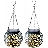 Solarlampen für Außen, Solar Laternen IP65 2 STÜCK, laternen für draußen Wasserdicht Metall Hängend Solarleuchten für Außen Garten Deko Draußen Hinterhöfe Balkon Beleuchtung (Lotosmuster | 2 stück)