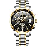 CRRJU Herren Uhr wasserdichte Chronographen Armbanduhr Männer Edelstahlarmband Business Analog Quarzuhr mit Kalender (Silber Gold schwarz)