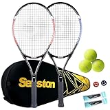 Senston Tennisschläger für Erwachsene 68,6 cm Tennisschläger – 2 Spieler Tennisschläger Set mit 3 Bällen, 2 Griffen, 2 Vibrationsdämpfern