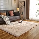 Evitany Teppich Modern Design Rechteck Hochflor Shaggy Teppich für Wohnzimmer Langflor Flauschiger Rutschfester Schlafzimmerteppiche (80 x 120 cm, Beige)