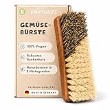 Grünschloss Gemüsebürste Holz (Made in Germany) Obst und Gemüse Reiniger für Karotten, Kartoffelbürste, Obstbürste, etc - Vegane Gemüsebürste Naturborsten mit Zwei Härtegraden aus robuster Buche
