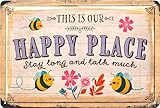 LANOLU Retro Blechschild Garten - This is our HAPPY PLACE - Garten Schilder für draußen, Schilder für den Garten, Gartenschilder, lustige Metallschilder Garten 20x30cm