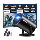 Mini Beamer 4K Projektor Full HD 1080P mit WiFi 6 und Bluetooth 5.2, Android Tragbarer Projektor 270° Dreh mit Automatische Trapezkorrektur für PC/HDMI/USB，mit Maus und Fernbedienung, Schwarz