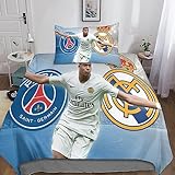 YINGD Mbape 3D-Bettdecken und Bettwäsche-Sets mit Kissenbezug, Fußball-Bettwäsche, Bettbezug, 2-teiliges Mikrofaser-Bettwäsche-Set mit Reißverschluss, Kissenbezüge, Einzelbett, 140 x 200 cm
