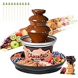 Huanyu Huanyu 3-Tier Mini Schokoladenbrunnen Maschine 10 Bambus-Spieße abnehmbare Tablett 450g Schokolade Fondue-Brunnen für Party Geburtstag Hochzeit Schokolade Nacho Käse BBQ-Sauce Liköre (Schwarz)