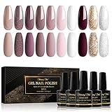 Shining She UV Nagellack,10 Farben Gel Nagellack Nude Rosa Braun Glitzer Gold Weiß,Schellack Soak-Off UV Gel Nail Polish Starter Set für Frauen Nail Salon DIY, 8ML