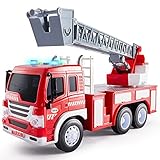 HERSITY Feuerwehr Spielzeug mit Drehleiter, Feuerwehrauto mit Sound und Licht Spielzeugauto Geschenk für Kinder Jungen 3 4 5 Jahre, 1:16 Fahrzeuge Kinderspielzeug Groß