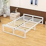 VECOCHO Bett120x200 cm,Bettgestell 120x200 mit Lattenrost aus Metall,Metallbett 120x200 cm mit Stauraum-32cm Hoch,Gästebett Doppelbett KeinBoxspringbett Erforderlich,Schwarz Bettrahment,Weiß