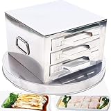 Kantonesische Reisnudelmaschine Dampfgarer Tablett, 304 Edelstahl, 3-lagiger Rollen-Maker für Guangdong Rezepte Kochgeschirr