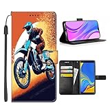 Xioolia Schutzhülle für iPhone 15, 14, 12, 13, 11, 7, 8, 6s, 6 Pro Max Plus, Mini, XR, X, XS, Max, SE, mit Motocross-Fahrrad, Art-aa88, TPU-Leder, Kartenhalter