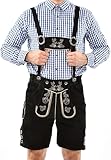 ALESSANDRO SALVARINI Herren Lederhose Tracht (Gr. 46-60) mit Träger - 100% Echtleder, Trachtenlederhose Kurz Oktoberfest Männer - AS-180 (50, Schwarz)