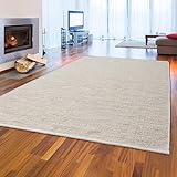 Teppich-Traum Eleganter handgewebter Woll-Teppich Wohnzimmer strapazierfähig hochwertig Creme-beige, 120 x 170 cm