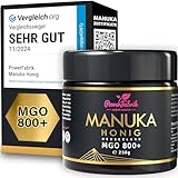 Manuka Honig | MGO 800+ | 250g | Das ORIGINAL aus NEUSEELAND mit Herkunftsnachweis | ANALYSIERT & ZERTIFIZIERT | Premium Qualität 100% natürlich | PowerFabrik