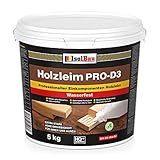 Isolbau Holzleim PRO-D3 - Extra starker Holzkleber für alle Holzarten, für Innen & Außen, Wasserfest, Lösemittelfrei - 5 kg Eimer