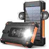 Power Bank 26800 mAh mit Solar, Powerbank Externe Akkus 3 USB Anschlüsse mit DREI Modi Taschenlampen Dauerlicht/SOS/Stroboskop Saugnapfhalterung IPX7 wasserdichte Outdoor Powerbank für Handy(Orange)