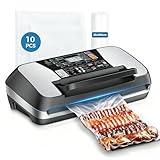 95 kPa Vakuumiergerät, Doppelte Schweißnaht Vakuumierer Für Lebensmittel Starke 10-in-1 Modus folienschweißgerät inkl. Schneider,1 Rollbeutel, 10 Vakuumbeutel und Schlauch