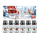 Winterzeit Ätherische Öle Set, 6 x 10 ml Aromatherapie Ätherische Öle für Diffuser, Diffuser Öl, Seifenduftöl - Weihnachtskranz, Lebkuchen, Zuckerkekse, heiße Schokolade, Pfefferminze, Zimt (1, 6 pc)