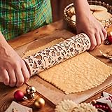 Yeglg Präge-Teigrolle aus Holz, geprägt, mit weihnachtlichen Schneeflocken und Hirsch-Muster, Geschenkidee für die Küche, zum Backen von Gebäck, Kuchen, Keksen, Fondant, Gebäck, Kekse