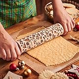 Yeglg Präge-Teigrolle aus Holz, geprägt, mit weihnachtlichen Schneeflocken und Hirsch-Muster, Geschenkidee die Küche, zum Backen von Gebäck, Kuchen, Keksen, Fondant, Gebäck,