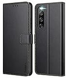 Ganbary Handyhülle für Sony Xperia 10 V Hülle, Premium Leder Klapphülle [Kartenschlitzen] [Magnetverschluss] [Standfunktion] kompatibel mit Sony Xperia 10 V Schutzhülle, Schwarz