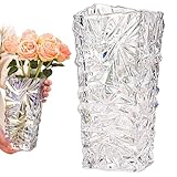 Kristallvase transparent geknackte Eisglasvase kreativ 5 x 10 Zoll Blumenvase Dekorative Kristallblume Vase für Wohnzimmer, Esstisch, Herzstückstück