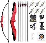 Monleap Archery 53' Takedown Recurve-Bogen und Pfeil-Set für Erwachsene Langbogen-Kit Gerader Bogen für die Linke und rechte Hand für Anfänger-Jagd-Schießübungen (rot, 20 lb)