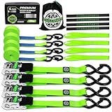 StarLeaparts Spanngurte mit Ratsche 4 Stück, 900kg Bruchfestigkeit - 25mm x 4m Zurrgurte mit Ratschen Satz, Spanngurte mit Haken für Motorrad, Umzugsgeräte und Fracht, Grün