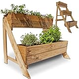 Onbest Hochbeet – aus FSC Holz – perfekt für Garten/Terrasse/Balkon – mit 2 oder 3 Blumenkästen und Innenvlies – Kräuterregal 51/92 cm hoch, 62/44 cm lang – Vertikalbeet, Blumenkasten