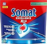 Somat Excellence 3in1 Caps (22 Caps), schnellauflösende Spülmaschinen Caps bekämpfen hartnäckiges Fett auch im Niedrigtemperatur-, Kurz- & Eco-Programm, Somat Caps für brillanten Glanz