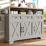 BENMWS Moderne Kücheninsel Küchenschrank 118×43-80×98cm Essschrank mit Holzmaserung Esswagen mit Rädern,mit multifunktionalem Stauraum,herausnehmbaren Trennwänden,Handtuchhalter,Grau