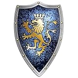 BestSaller 1145 Ritterschild Edler Ritter mit Löwen Motiv, Holz, 49 x 32 cm, blau/Gold