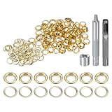 QUARKZMAN 100 Stück Ösenwerkzeug-Set 8 mm Kupfer-Ösenösen-Set mit Lochhohlstanzwerkzeug, Ösenwerkzeug für Kleidung, Leder, Stoffgürtel, goldfarben