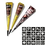 3x Henna Tattoo Temporäre Tattoo + 20x Henna Schablone,Natürliche Paste Cones Kegel, Tattoo sticker,Temporäre Tattoos mit Schablonen