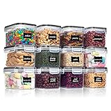 Vtopmart 0.8L Vorratsdosen Set, Müsli Schüttdose & Frischhaltedosen, BPA frei Kunststoff, luftdicht,Trockenfutterbehälter, Satz mit 12, 24 Etiketten für Getreide, Mehl, Zucker (Schwarz)