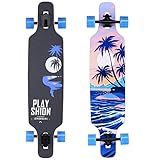 Playshion Longboard 39 Zoll inkl. T-Tool, mit ABEC-9 Kugellagern, Drop-Through Freeride Skateboards Cruiser