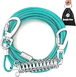 Hofleine Für Hunde, 9m Hofleine Tie Out Leinen, Tie Out Cables Für Hunde mit Schraubverschluss, Hofleine Tie Out Leinen mit Stoßdämpfender Feder bis 30-40kg, Haustiere Leine Bissfest Für Camping.