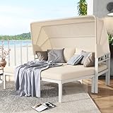 Sonneninsel mit Dach, Polyrattan mit aufklappbarem Sonnendach inkl. Kissen für 2 Personen, Sitzgruppe Garnitur Outdoor Funktions Gartenmöbel Loungemöbel, Beige