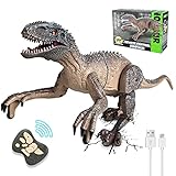 Kizmyee Dinosaurier Spielzeug, Dino Ferngesteuertes Velociraptor für Kinder, Realistische Gehbewegungen, Brüllt, Leuchtende Augen und Kopfschütteln, Geburtztag Geschenk Ostergeschenke für Kinder