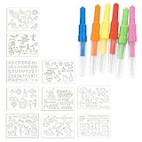Wafuesh Sprühstift-Set für Kinder, Kreatives Malset mit 6 Sprühstiften und 10 Schablonen für einfaches Ausmalen, Malwerkzeug für kleine Künstler ab 3 Jahren, airbrush set kinder, Kreatives Zeichenset