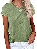 Cicy Bell T-Shirt Für Damen Sommer Kurzarm Oberteile Rundhals Casual Basic Shirts Tops Armeegrün L