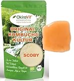 Original-Kombucha-Teepilz (Schnittstück) Premium Qualität + Bio Kombucha Getränk, Anleitung + Anwuchsgarantie. Aus dem Heilbad Bad Kohlgrub von OkiraVit® (Set für 1 Liter)